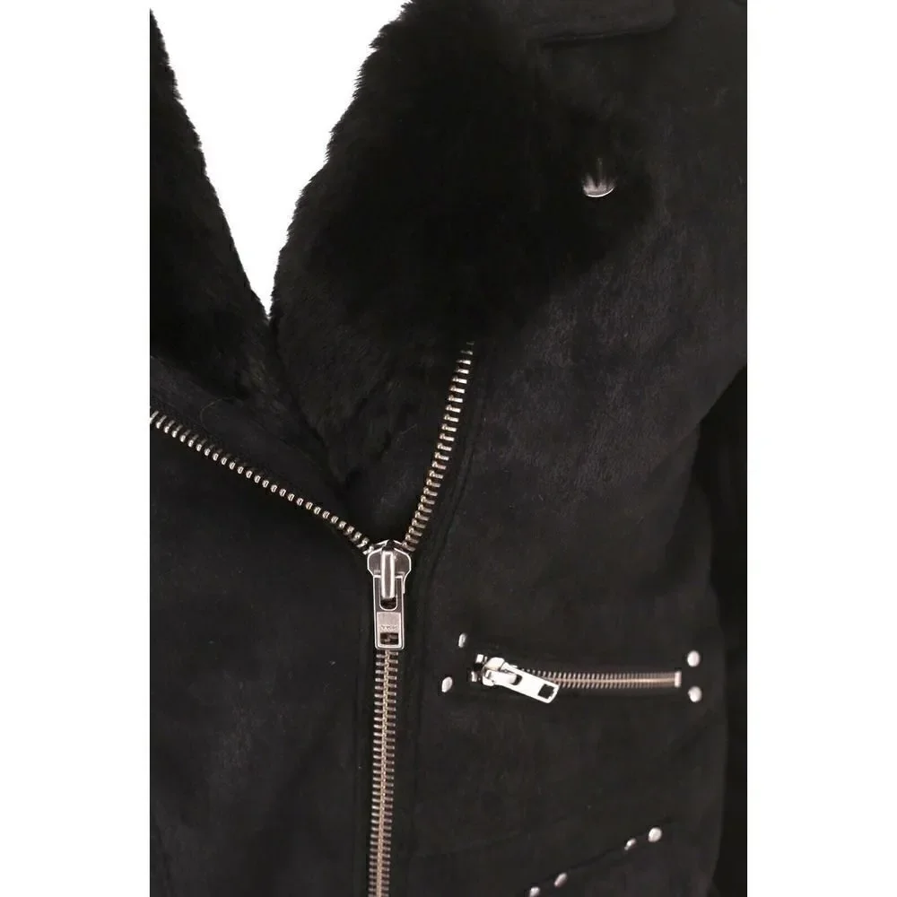 The Kooples black faux suede moto biker fur lined jacket vegan leather S - Picture 4 of 9